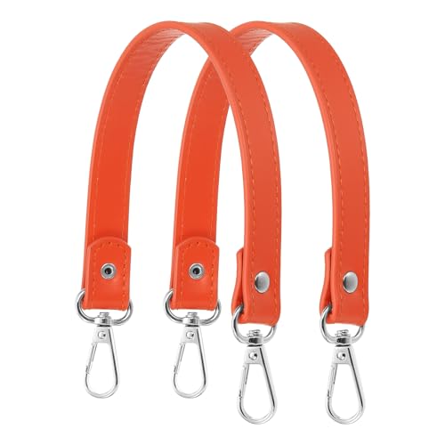 YELARXI Leather Purse Strap Replacement PU Short Bag Handles with Silver Lobster Buckles, 13 Inch Length Fit for Handbags Shoulder Bag Accessories - Rectangle (2Pack, Orange) - color: Orange/Silver, size: 13 inches