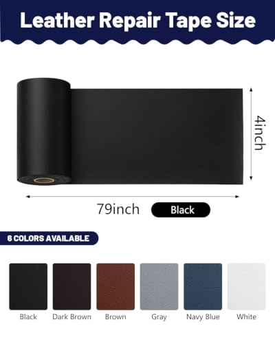 BOUYEER Leather Repair Patch Tape Kit,Self Adhesive Leather Repair for Sofa，Car Seat,Office Chair,Furniture,Jacket,Waterproof Strong Adhesive Vinyl Repair Kit. 4 in x 79 in,Fine Grained Black - color: Fine Grained Black, size: 4 in x 79 in