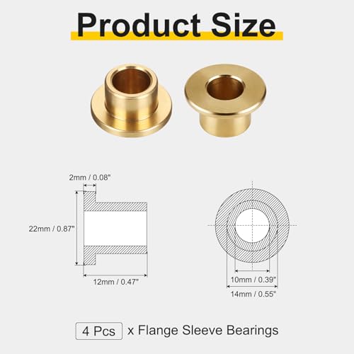 uxcell 4Pcs Flange Sleeve Bearings, 10mm Bore x 14mm OD x 12mm Length, Self-Lubricating Sintered Bronze Bushings - size: 10x14x12mm
