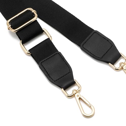 Wide Shoulder Strap (Solid),Adjustable Replacement Belt Crossbody Canvas Bag Handbag - color: Black Gold Leather