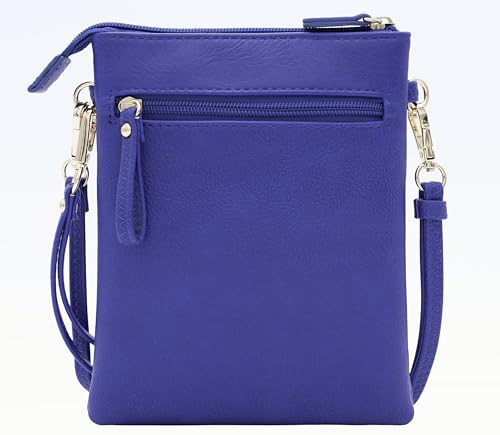 Solene Small Multi Zipper Pockets Crossbody Bag with Detachable Wristlet - color: Royal Blue