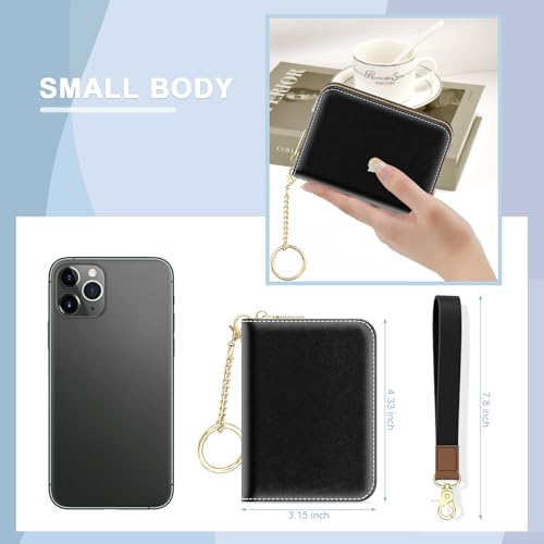 Credit Card Holder, Small RFID Wallet Slim Leather Card Organizer Case - color: A-Black, size: Wrist Strap