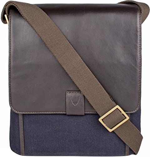 Hidesign Aiden Genuine Leather Medium Crossbody Men/Women Shoulder Messenger Bag/Travel Bag / 10.5" iPad Bag, Blue - color: Blue