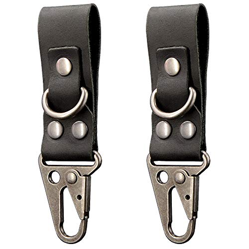 diodrio EDC Leather Strap Keychain Holder, Heavy Duty Belt Clip Key Ring Fob Holder. 2 per Pack. - color: Black