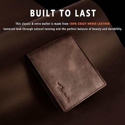 Travelambo Genuine Leather Wallet for Men with Gift Box - Handmade Bifold Stylish - Mens Wallets Rfid Blocking with 2 ID Windows - color: Pearlescent Brown