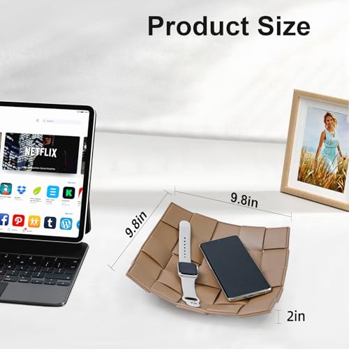 Valet Tray PU Leather Key Holder Bowl for Men and Women Entryway Table Nightstand Catchall Storage Organizer Tray for Wallet, Keys, Jewelry, Coins - Coffee, 9.8" L x 9.8" W x 2" H - color: Coffee