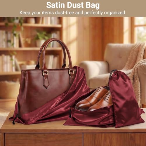 Q&J Fabric Co. 6 Pack Satin Dust Bag 17.7x7.9 inch Burgundy 100% Polyester Silk Bag Purse Dust Bag Shoe Bags for Closet Purse Protector Bag Dust Covers for Purses - color: Burgundy, size: 17.7"x7.9"