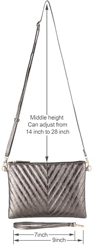 B BRENTANO Chevron Embroidered Crossbody Clutch Bag Pouch with Removable Wristlet & Adjustable Shoulder Strap - color: Pewter