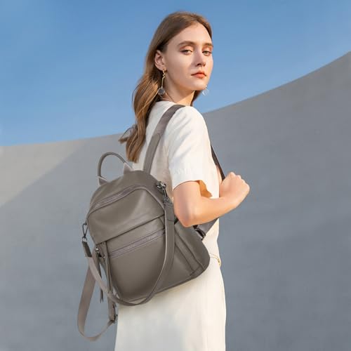 Genuine Leather Backpack Purse for Women - color: Grey