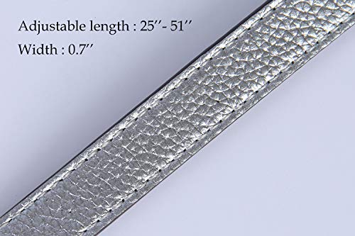 VanEnjoy Full Grain Leather Adjustable Replacement Cross Body Purse Shoulder Strap, 0.7” Width, Adjustable Length 25”-51” (Silver) - color: Silver