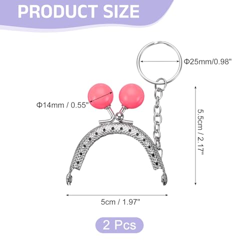 uxcell 2 Pcs Metal Purse Frame, 5cm/1.97" Beads Silver Kiss Lock Clasp Arch Embossing Bag Frames with Key Ring for Purse Making Clutch Bag Coin Purse, Dark Pink - color: Dark Pink