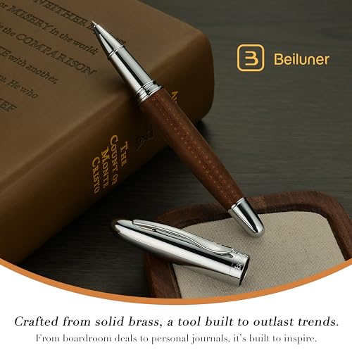 BEILUNER 318 Luxury Leather Pen, Full Grain Oil Tan Crazy Horse Cowhide Leather, Chrome-Plated Finish, Smooth Black Ink Refill, Best Rollerball Gift for Men & Women,Executive, Professional, Nice Pens - color: Crazy Horse Cowhide Leather