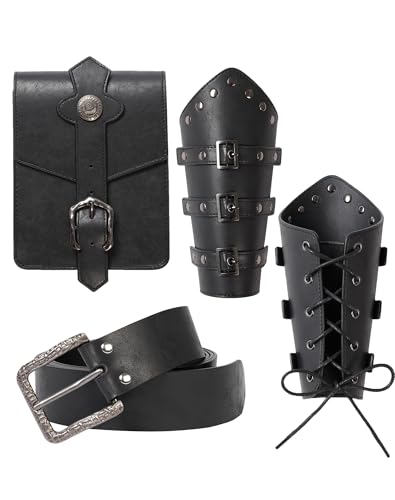 Berenlu Renaissance Accessories, Medieval Belt & Faux Leather Bracers - color: Black Square Pouch