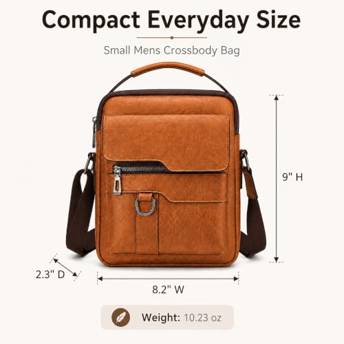 Small Crossbody Bag, Mens Shoulder Bag, Vintage leather Bag Office Business for Men, Handbag Purse Zipper - color: Khaki