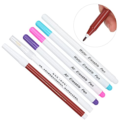 Zerodis Air Erasable Fabric Pen & Water Erasable Pen Set, 6Pcs Disappearing Ink Marking Pen, Fabric Marker, Temporary Marking for Tailor Cloth Sewing Tools