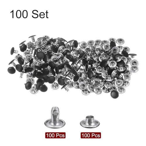 HARFINGTON 100 Sets Leather Rivets 8mm x 6mm Metal Double Cap Rivet Snaps Studs Fasteners with 3pcs Setting Tools Rivets for Leather Craft DIY Repair Decoration, Matte Black - color: Matte Black, size: 8mm x 6mm