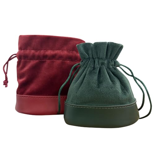2pcs Velvet Drawstring Pouches PU Leather Bottom Gift Bags for Jewelry,Ring,Earrings,Earphone,Wedding Favors, Party Favors,4" X 4.3" (red+green) - color: red+green