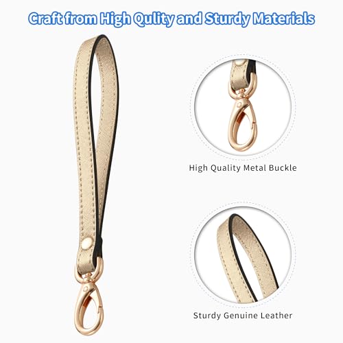 Genuine Leather Wristlet Strap - Universal Hand Lanyard Replacement - color: Gold - Gold