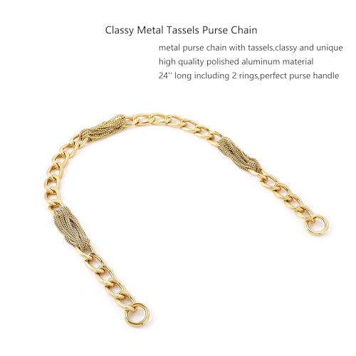 Yichain Classy Metal Tassels Bag Chains Purse Handles Shoulder Strap Replacement Charms Accessories (Yellow Gold Small 24'') - color: Yellow Gold Small 24''
