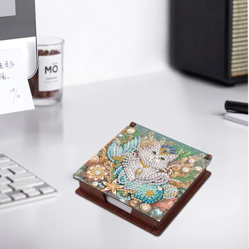 JISHSHAY Diamond Painting Note Box Cat Diamond Art Notecard Box Animal Gem Art Sticky Note Holder Gem Painting Mosaic Kits for Adults Embroidery Kit Memo Pad Holder, Contains 160 Sheets of Paper - color: Cat 1