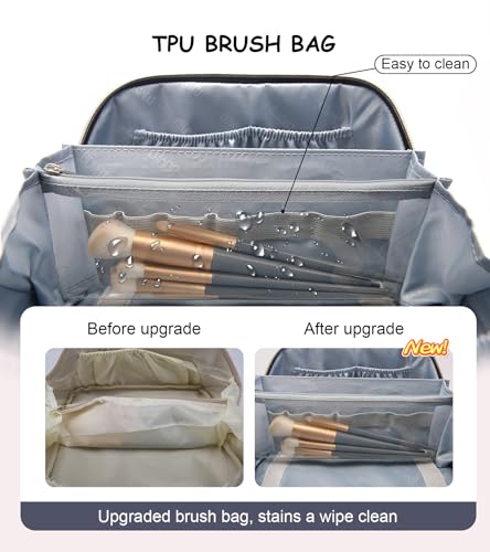 BOYATU Travel Makeup Bags Cosmetic Organizer Bag: 3 Pcs Set Large Capacity Make up Bag with Compartments - Waterproof Leather Toiletry Bags with Handle for Women (B-Blue) - color: B-Blue