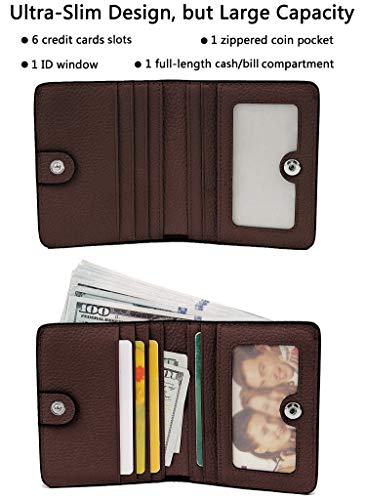 Small Leather Wallet for Women, Ladies Credit Card Holder RFID Blocking Women's Mini Bifold Pocket Purse - color: Coffee Rfid Blocking