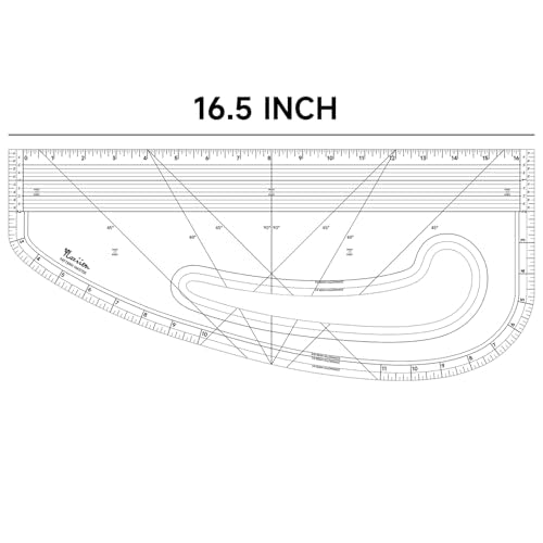 YLaziion 16" Imperial Pattern Master & French Curve Ruler for Sewing | 3mm Non-Yellowing Acrylic, 60° & 45° Angle Lines, 1/16" Scale, Hip Curve, Vary Form Curve, Armhole, Seam Allowance Guide - style: Pattern Master