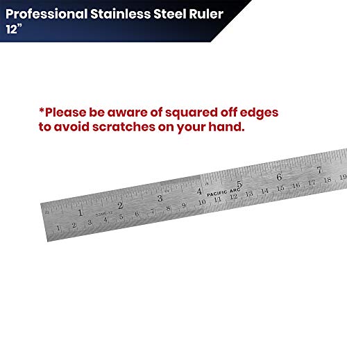 Pacific Arc 12 Inch Stainless Steel Ruler with Inch/Metric Conversion Table - style: 12 In