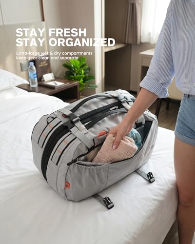 Tolaccea Travel Backpack 40-50L, 16" Laptop Carry On Duffle for Travel Work - color: Light Gray