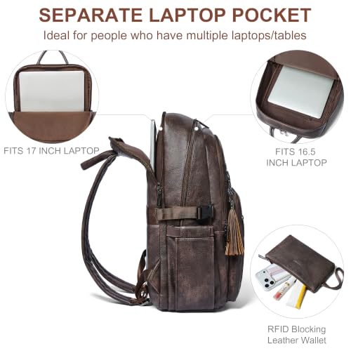 17 Inch Laptop Backpack Purse for Women with Giant Tumbler Holders | Vegan Leather,Travel Work Business College Teacher Nurse,USB Charging Port,RFID Wristlet Purse,28L Large Capaity,Chocolate - color: Chocolate