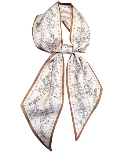 Head Scarf Purse Handle Neck Satin Hair Scarfs For Bag Lightweight Silky Long Thin Women's Fashion Scarves 59 * 5.9” - color: H12-brown Striped Bow Tie(59*5.9inch)