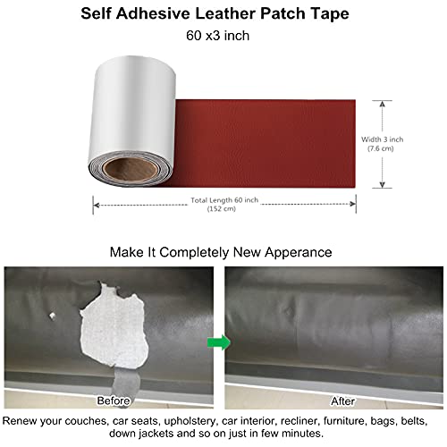 ILOFRI Leather Repair Patch Tape 3x60 inch, Strong Adhesion Backing Self Adhesive Vinyl and Leather Repair Kit for Couch, Car Seats, Boat Seats, Sofa, Upholstery. Bonded Leather Repair Roll - Red - color: Dark Red, size: 3x60 inch x 1Pc