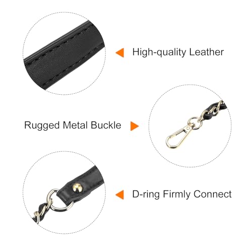 UXCell Leather Iron Flat Chain Strap Handbag Handles, Black Gold Chain - color: Black, Gold, size: 47"
