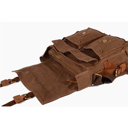 Canvas Messenger Bag, Vintage Genuine Leather Shoulder Bag, Briefcase Crossbody Satchel Purse Laptop Bag Medium | Vintage - color: Khaki