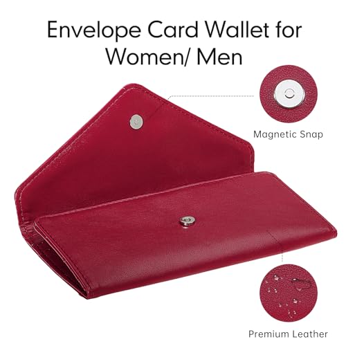 Rfid Credit Card Holder Wallets for Women Leather Zipper Slim with Coin Pocket, Wine Red - color: Wine Red