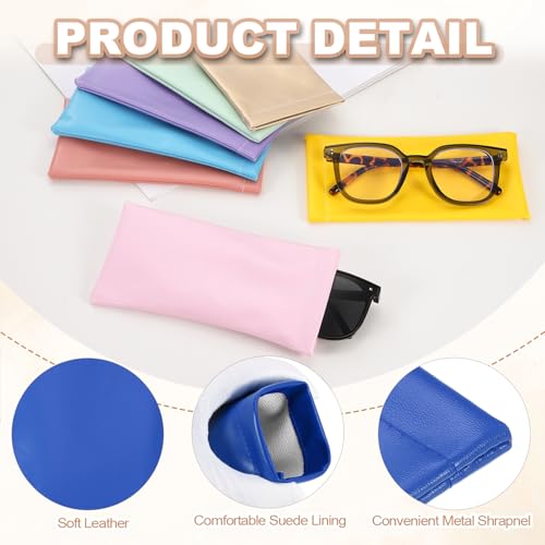 PATIKIL Squeeze Top Sunglass Pouch PU Leather Soft Eyeglass Pouch Portable with Eyeglass Cloth - color: Bright Blue, Yellow