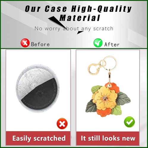 BORKUANA PU Leather Keychain holder Protective Case Compatible with AirTag - color: Begonia Flower B