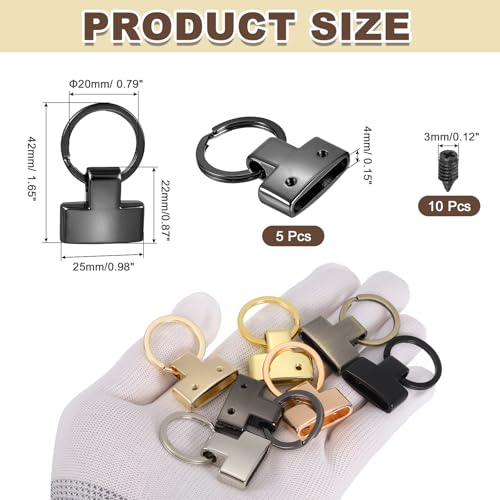 PATIKIL 5 Sets Key Fob Hardware with Split Ring, 1 Inch Key Hardware Set with 2 Screws for Car Keychain Wristlet Lanyard Leathercraft, Light Black - color: Light Black