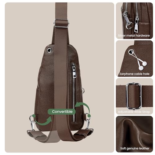 befen Genuine Leather Sling Bag for Women Anti-Theft Crossbody Chest Bags Fanny Packs for Travel with RFID Card Slots | Real Leather, Anti Theft, RFID Blocking, 3 Card Slots, Anti Pocket Bag, Multi Pockets, Travel Purse - color: Coffee
