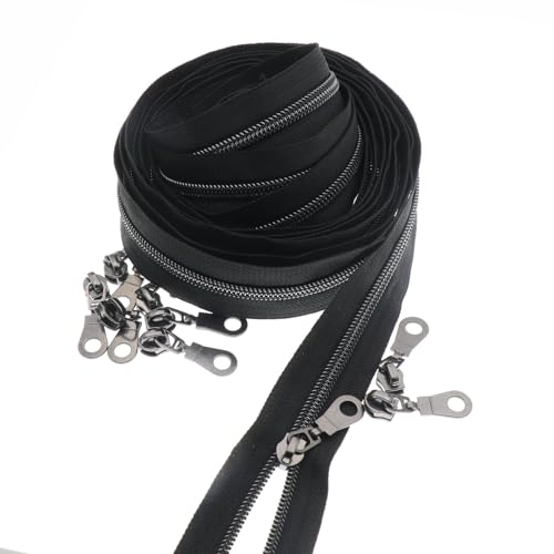 #5 Black Nickel Teeth Zipper 5 Yards Zipper Tape 10 pcs Black Nickel Slider - color: 01a-black-black Nickel
