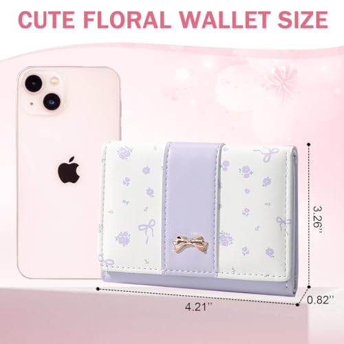 Trendlooks Cute Coquette Bow Small Wallet for Women Girls | Mini Wallet, 7 Card Slots, ID Window, Cash Slot - color: PURPLE