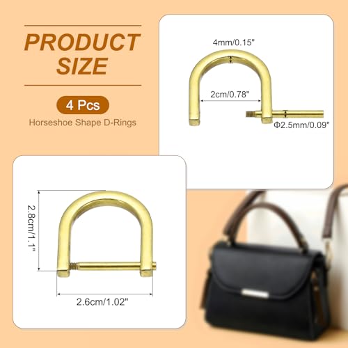 PATIKIL D-Rings Screw in Shackle, Horseshoe U Shape D Ring Zinc Alloy - color: Gold, size: 1-1/2"