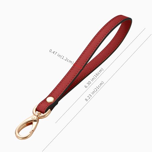 Genuine Leather Wristlet Strap - Universal Hand Lanyard Replacement - color: Gold - Red