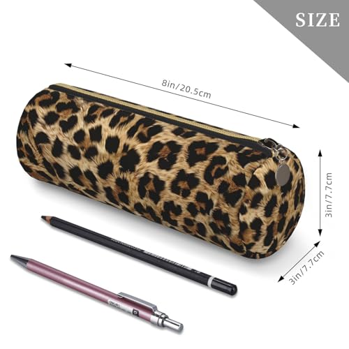 OSAM SPACE Leather Pencil Case Round Pencil Bag Leopard Print Pen Organizer Holder Portable Zipper Pouch Cute School Supplies for Girls Boys Study Office - color: Leopard Print