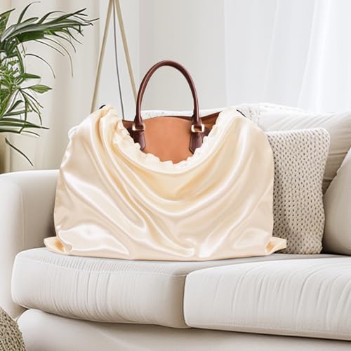 Ersmak 6 Pack Dust Bags for Handbags - Beige Silk Dust Cover Bag for Purses Shoes - Satin Drawstring Dustproof Bags for Travel Storage - 19.7 x 15.7 In - color: Beige, size: 19.7 x 15.7 In