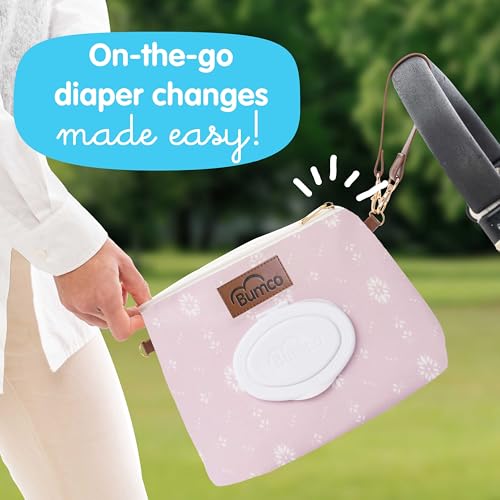 Bumco Portable Diaper Clutch Bag with Built-In Baby Wipes Dispenser (Lilac) | Airtight refillable wet wipes dispenser container. Portable travel pouch holder for quick baby cleanups on the go. - color: Lilac
