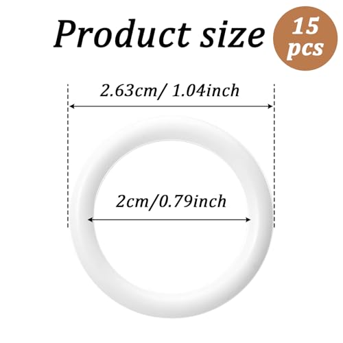 Plastic O Rings 15 Pack, 1 Inch White Craft Ring, Plastic Crochet Hook Circle Ring Curtain Rings for Handbag, Curtain, Craft Projects