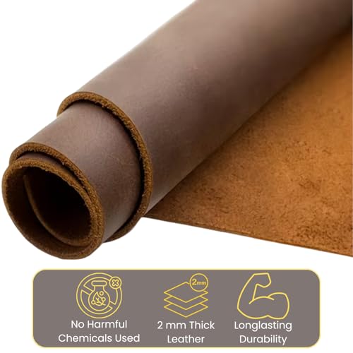 12x12 Inch Full Grain Cowhide Leather Sheet for Crafting & Tooling – 2mm Thick Genuine Leather Square for DIY Wallets, Belts, Holsters, Knife Sheaths, Leatherworking Projects(Brown)
