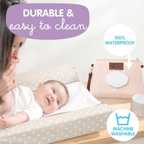 Bumco Portable Diaper Clutch Bag with Built-In Baby Wipes Dispenser | Airtight refillable wet wipes dispenser container. Portable travel pouch holder for quick baby cleanups on the go. - color: Dusty Pink
