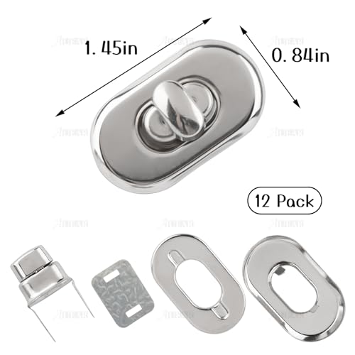 AUEAR, 12 Pack Silver Turn Lock Clasp Hardware Purse Closure latches Handbag Twist Fasteners for DIY Bag Craft Project - color: Silver
